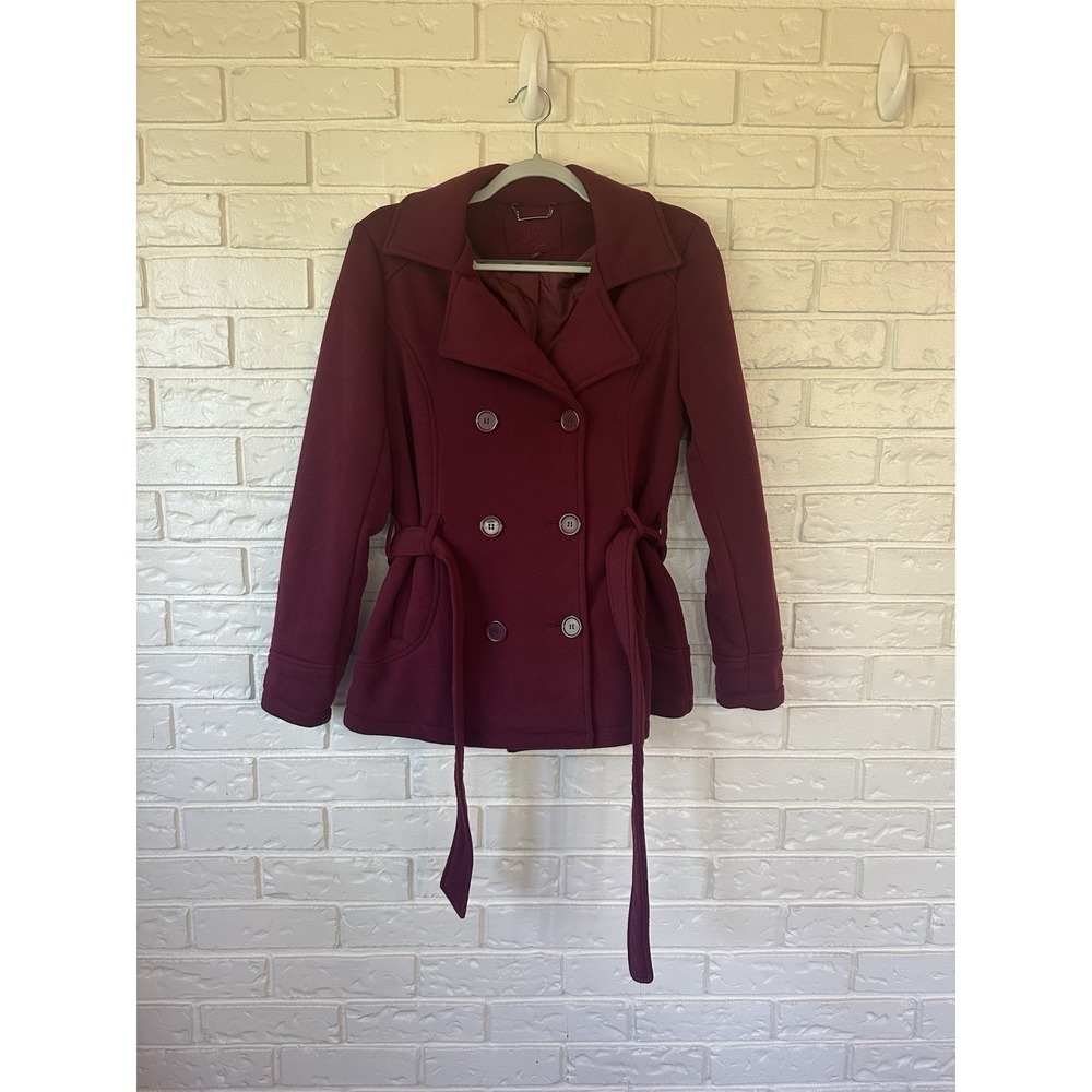 J2 Womens‎ Pea Coat Burgundy Double Breasted Size L Rory Gilmore Girls Inspired